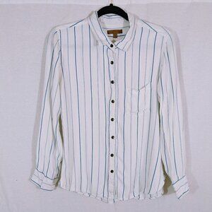 Jachs Girlfriend White Soft Button Down Top w/Blue Stripes Size M